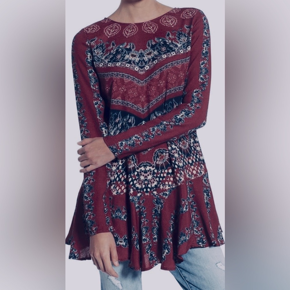 Beautiful Boho Free People Tunic / Dress Top Size Medium Oversized